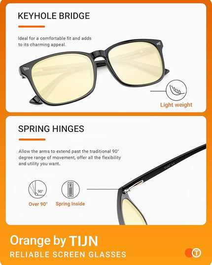 TIJN Gaming Glasses Blue Light Blocking Glasses for Women Men Nerd Eyeglasses Screen Fatigue Anti UV Glare, Black
