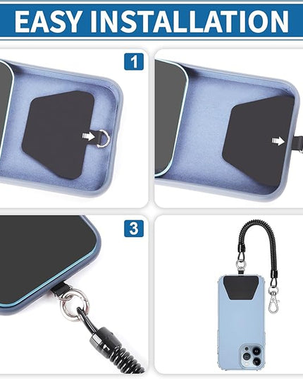 Doormoon Phone Lanyard Tether with Patch*2, Carabiner*1, Bottle Opener Carabiner*1, Stretchy iPhone Lanyard Anti Theft Phone Strap for Anti-Drop Outdoor Compatible for iPhone Most Smartphones, Black