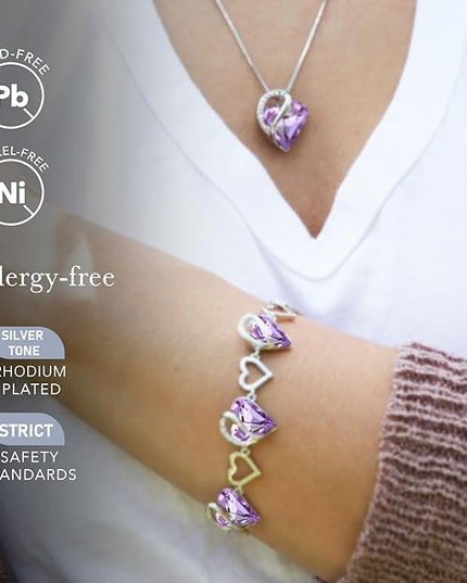 Leafael Infinity Love Heart Link Bracelets, Birthstone or Healing Stone Crystal Bracelet for Women, Silver Tone Jewelry Gifts for Her, 7-inch Chain and 2-inch Extender