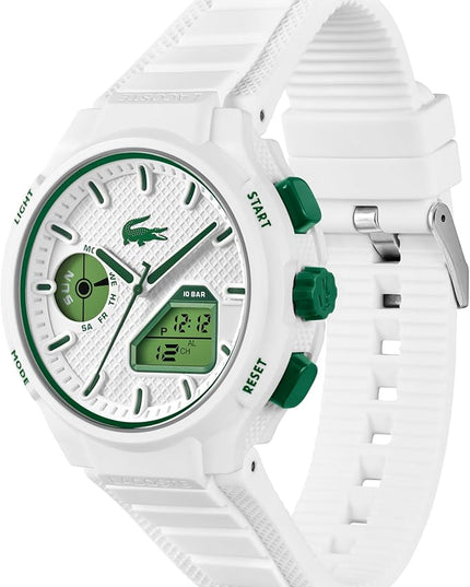 Lacoste LC33 Men's Analog-Digital Watch – TR90 Case, World Clock, Stopwatch, Alarm, Backlight, Textured Silicone Strap, Premium Fashion Timepiece - Gift for Him - 45mm