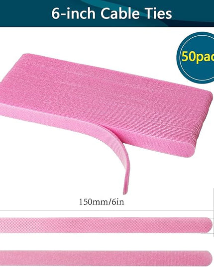 YOVXLO 50PCS 6 Inch Reusable Cable Ties, Adjustable Fastening Ties, Microfiber Cloth for Computer Link Cable Cord Management (Pink)