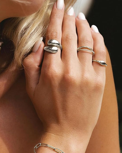 ÌF ME 10 PCS Gold Rings Set for Women Non Tarnish, 18K Gold Plated Chunky Stackable Rings, Statement Stacking Womens Ring Pack