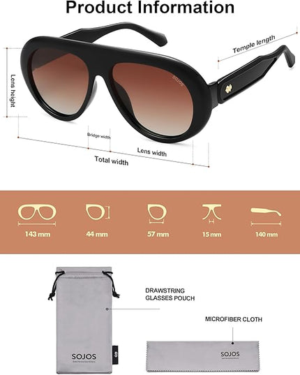 SOJOS Trendy Oversized Polarized Aviator Sunglasses Womens Men Retro Vintage 70s Style UV Protection Sun Glasses SJ2390