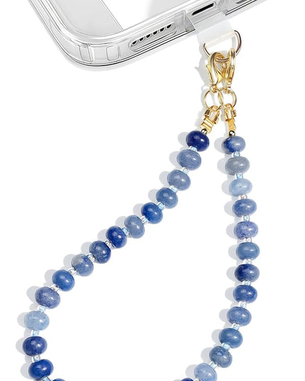 Natural Stone Beaded Phone Wrist Strap for Women – Detachable Chain Wristlet, Durable 304 Stainless Steel Core (Blue Aventurine)