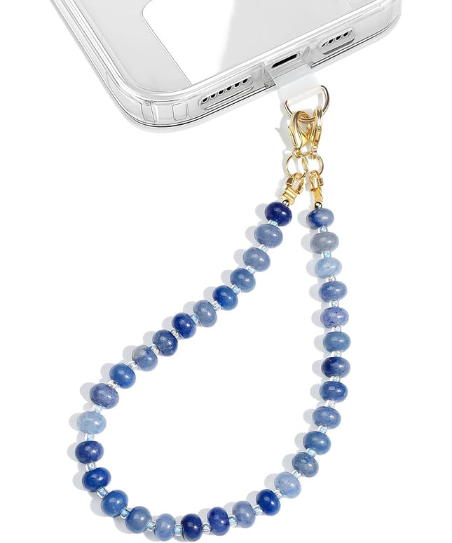 Natural Stone Beaded Phone Wrist Strap for Women – Detachable Chain Wristlet, Durable 304 Stainless Steel Core (Blue Aventurine)