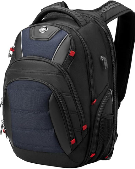 Swissdigital Design Men's Laptop Backpack for Man，Large Capacity Business Travel Backpack Black/Blue | J14-12