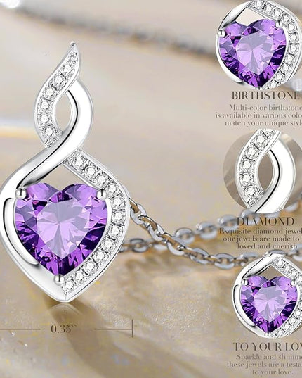 FANCIME 14K Solid White Gold Heart Birthstone Necklace with Diamond Pendent Birthday Gifts for Mom Women, Sterling Silver Chain 16" + 2" Extender