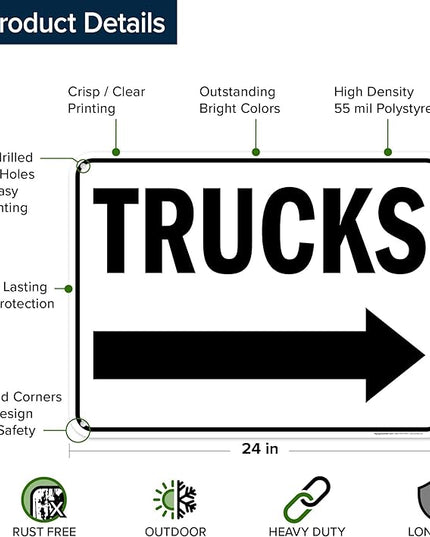 Trucks Right Sign, 18x24 Inches, 55 mil thick HDPS (high density polystyrene), Made in USA by My Sign Center