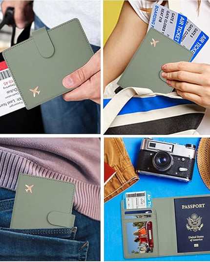 Deziliao Passport Holder,Passport Holder Card Slots, Passport and Vaccine Card Holder Combo, Cute Passport cover for Women and Men, with Waterproof Rfid Blocking, Passport Travel Wallet(Moss green)