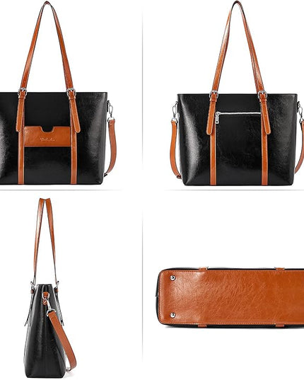 BOSTANTEN Leather Laptop Bag Work Tote for Women Shoulder Handbag Briefcase 15.6 inch Satchel Computer Bag