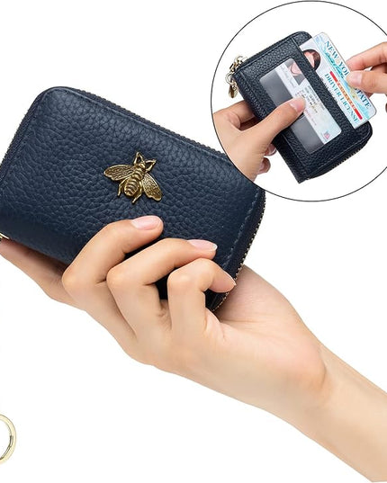 imeetu RFID Credit Card Holder, Small Leather Zipper Card Case Wallet for Women