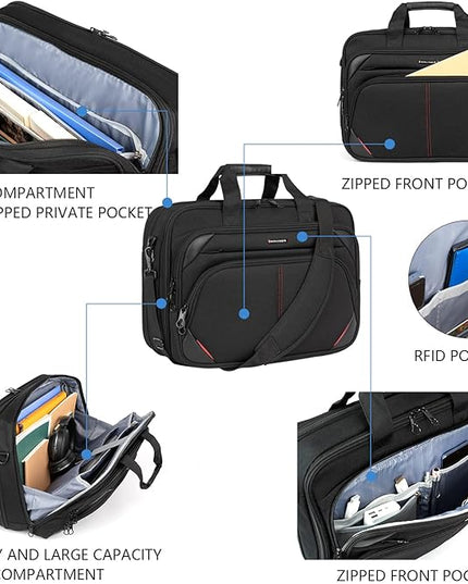 KROSER Laptop Bag 17.3 Inch Premium Laptop Briefcase, Expandable Water Repellent Laptop Shoulder Messenger Bag Durable Computer Case for Business/Travel/Men/Women (Black/Red)