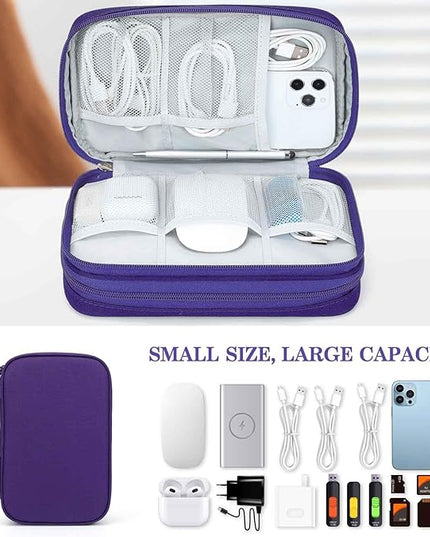 FYY Electronic Organizer, Large Travel Cable Organizer Bag Pouch Electronic Accessories Carry Case Portable Waterproof Double Layers All-in-One Storage Bag for Cable, Cord, Charger, Purple