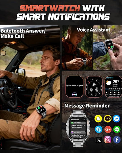 GPS Military Smart Watch for Men(Answer/Call), 2.13'' Smartwatch,60 Days Battery,6 Satellite Positioning/Compass,5 ATM Fitness Tracker with 100+ Sport Modes/Flashlight/Heart Rate/Sleep for Android/iOS