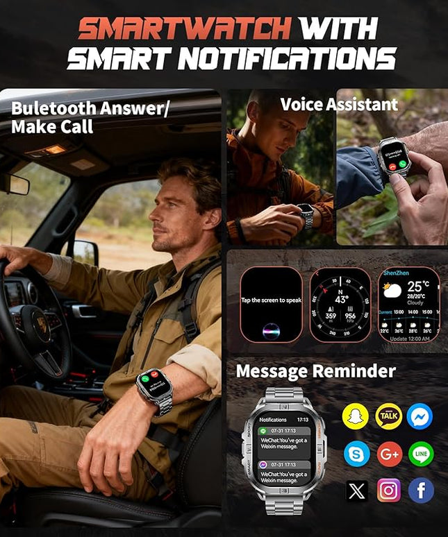 GPS Military Smart Watch for Men(Answer/Call), 2.13'' Smartwatch,60 Days Battery,6 Satellite Positioning/Compass,5 ATM Fitness Tracker with 100+ Sport Modes/Flashlight/Heart Rate/Sleep for Android/iOS