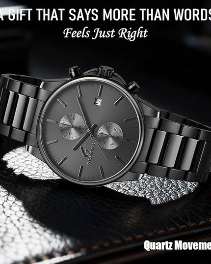 Stylish Stainless Steel Chronograph Watches for Men with a Hefty, Solid-Build Feel — Waterproof Quartz Mens Watches with Auto Date & Second Subdials, Valentines Day Gifts for Him, Boyfriend, Husband, Dad