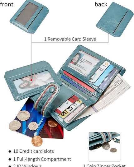 TFKGS Small Wallet for Women Vegan Leather RFID Blocking Bifold Compact Credit Card Holder with Zipper Coin Pocket Blue
