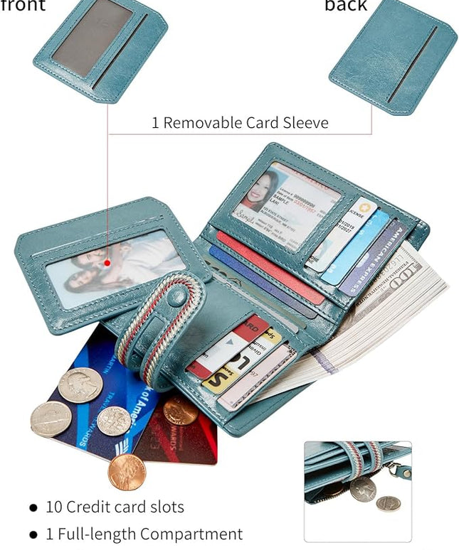 TFKGS Small Wallet for Women Vegan Leather RFID Blocking Bifold Compact Credit Card Holder with Zipper Coin Pocket Blue