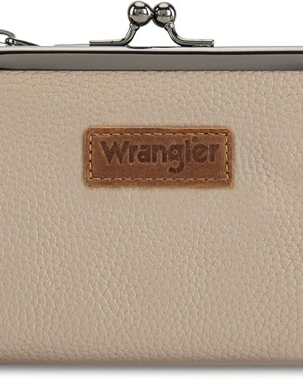 Montana West Wrangler Women's Wallet RFID Blocking Wallets Small Bifold Credit Card Holder with Kiss Clasp Tan