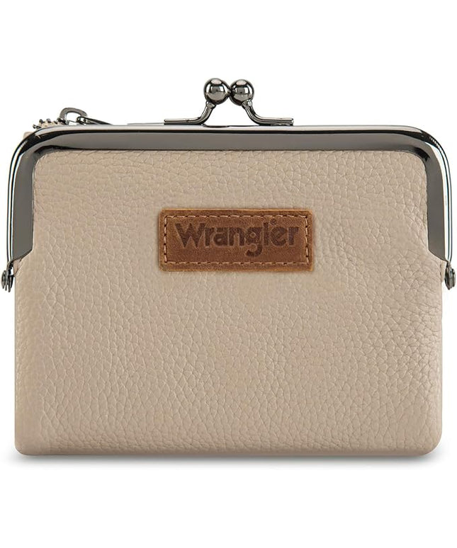 Montana West Wrangler Women's Wallet RFID Blocking Wallets Small Bifold Credit Card Holder with Kiss Clasp Tan