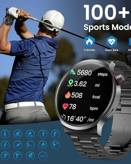 Smart Watches for Men, 120-Day Battery with 1000mAh Charging Case, 1.85" Ultra Large Display, Military Smart Watch Answer/Make Calls, 24/7 Heart & Sleep Monitor, Compatible with Android & iOS