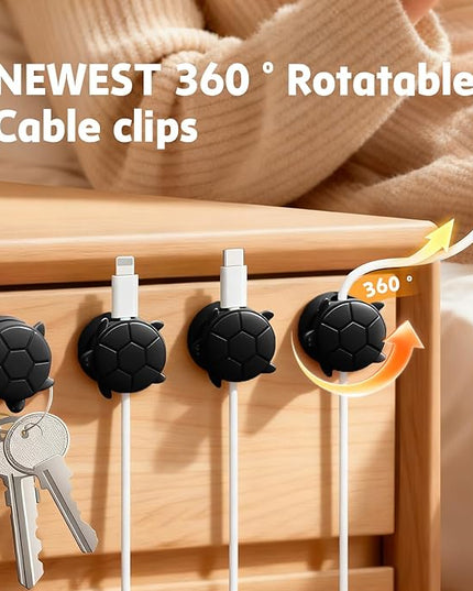 8 Pack Rotatable Cable Clips, Cord Organizer Spring Clip Cord Holder for Nightstand Charging Cable Organizers Cable Management for Desk Office Car Wall (Black)