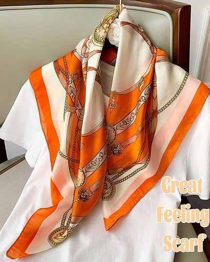 kcctoo 27.5" Mulberry Silk Feeling Head Scarf Women's Fashion Square Neck Satin Scarfs for Bag Hair Scarves Gift