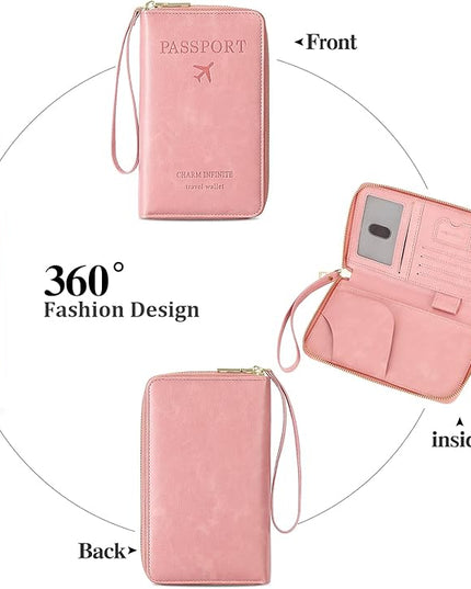 Leather RFID Blocking Passport Holder Travel Wallet, Passport Cover/Travel Wallet for Women/Men with