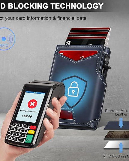 Wallet for Men Wallet with Slim Pop Up Card Holder 9-13 Cards, Bifold Minimalist Smart Wallet RFID Blocking Credit Card Holder with ID Window & Stretchable Cash Slot Compact Metal Aluminum Card Case