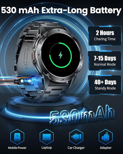 LIGE Military Smart Watch for Men iPhone Android 1.43" HD Amoled Rugged 110+ Sport Modes IP68 Waterproof Answer/Make Call Fitness Running Heart Rate Blood Pressure Health Mens Smartwatch