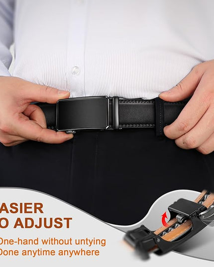 KEMISANT Men Belt 2 Pack, Leather Ratchet Belt Easy Click Slide For Men 1 3/8",Cut for Fit