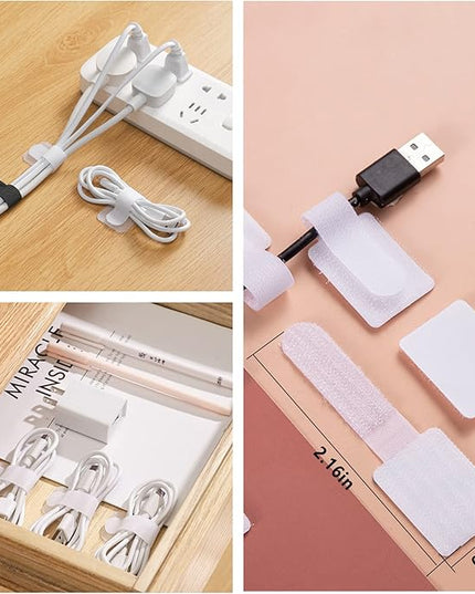 White Cable Management Organizer Kit 4 Cable Sleeve Split,47Cable Clips 12Cord Clips Holder,22 Cable Ties, 20 Adhesive Wall Cable Tie, 200Fasten Cable Ties for TV Electronics