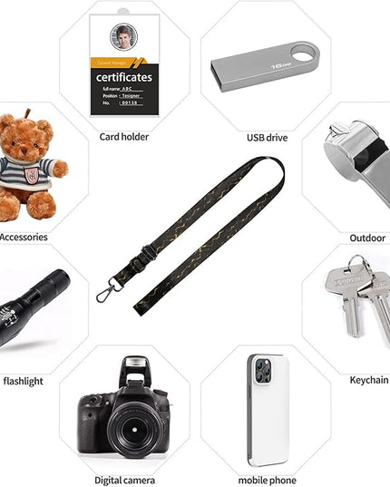 Cell Phone Lanyard, Wrist Lanyard for Keys, Adjustable Crossbody Shoulder Neck Strap with Phone Tether Tabs Universal Lanyards for ID Badges, Card Holder, Most Smartphones (Black Gold)