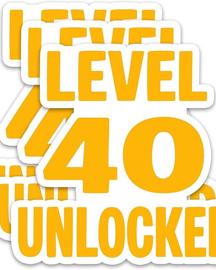 (3Pcs) Funny 40th Birthday Stickers – Level 40 Unlocked - Cheers to 40 Years Sticker Waterproof Vinyl Decals for Forty Birthday Gifts, Water Bottles, Scrapbooks, Journals, 3 x 2.8 inch