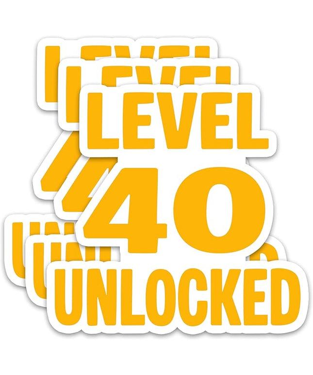 (3Pcs) Funny 40th Birthday Stickers – Level 40 Unlocked - Cheers to 40 Years Sticker Waterproof Vinyl Decals for Forty Birthday Gifts, Water Bottles, Scrapbooks, Journals, 3 x 2.8 inch