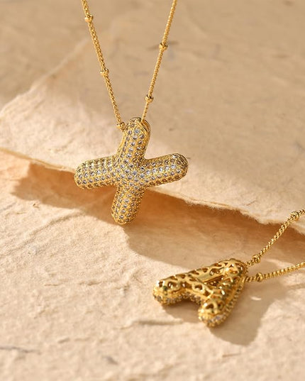 LUCA SMITH Initial Necklaces for Women, Dainty Balloon Bubble Letter, Name Letter Alphabet Pendant Layered Choker Chain Jewelry Gift