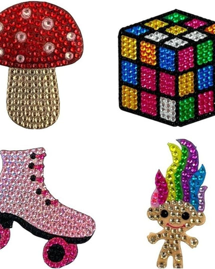 StickerBeans® Rhinestone Stickers - Retro Set 4-Pack, 2” x 2” Each, Unique Sparkly Cut-to-Shape for Collecting, Trading, Decorating Laptops, Phone Cases, Scrapbooks, for Kids, Teens, & Adults