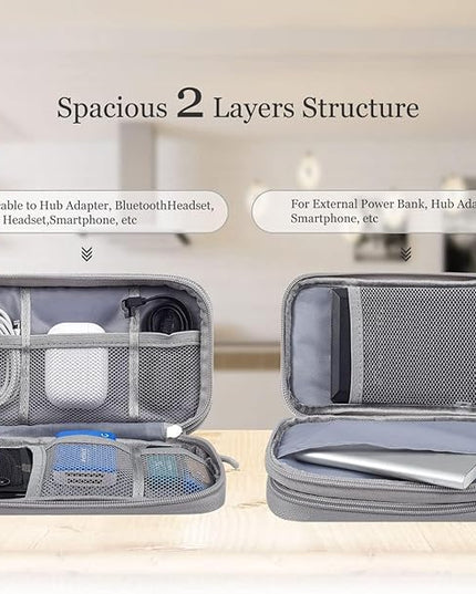 Electronic Organizer Bag, Waterproof Portable Electronic Organizer Travel Accessories Cable Bag Universal Cord Storage Case for CableCord Storage Double Layer - Gray, Large