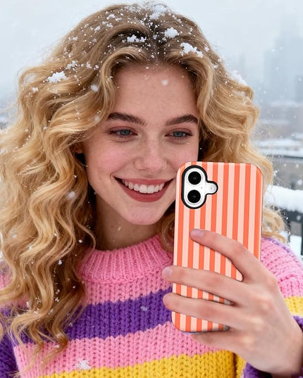 Magnetic for iPhone 17 Case Cute Stripes Phone Case, Shockproof Slim TPU and Hard PC Protective Phone Cover Compatible with MagSafe Designed for Women Girls, Deep Orange