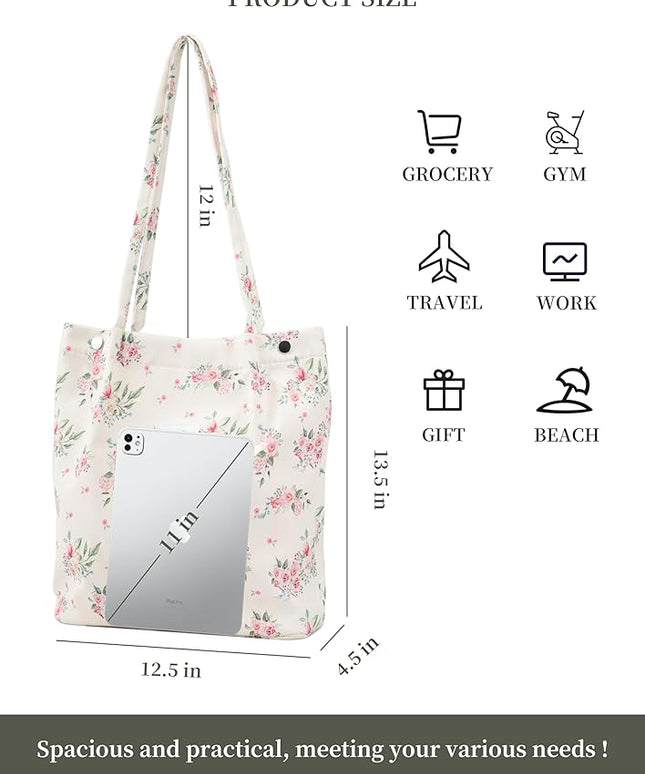 Corduroy Tote Bag Cute Tote Bags for Women Shoulder Bag with Inner Pocket for Work Beach Travel and Shopping Grocery