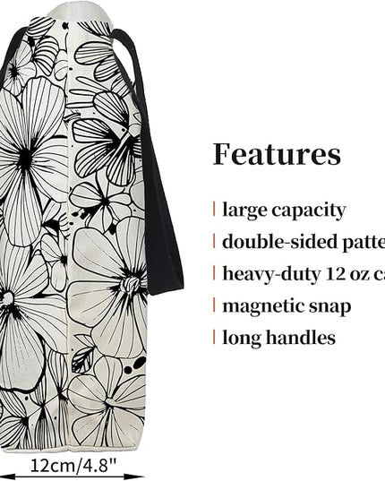 Large Tote Bag for Women, Floral Grocery Tote with Snap Thick Canvas Both Side Pattern, Gift Daily Use Shopping Travel Picnic