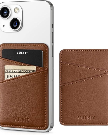 VULKIT Phone Card Holder Wallet Leather Adhesive Pocket RFID Blocking Credit Card Sleeves Stick Back of Phone Smartphones Brown