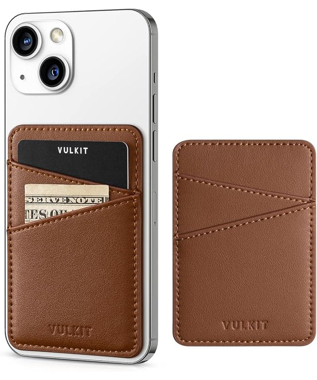VULKIT Phone Card Holder Wallet Leather Adhesive Pocket RFID Blocking Credit Card Sleeves Stick Back of Phone Smartphones Brown