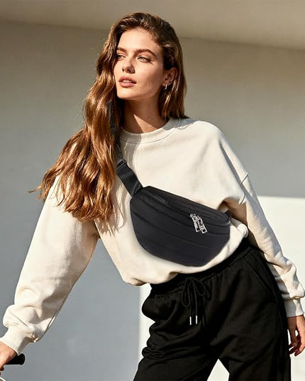 Fanny Packs for Women Fashion Waist Packs Quilted Puffer Belt Bag Puffy Crossbody Bags Sling Purse for Women Travel Running