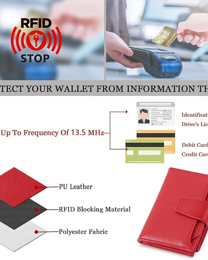 Airkit Small Wallet Women RFID Blocking PU Leather Bifold Compact Card Holder Wallet for Women with Zipper Coin Pocket 4 ID Window