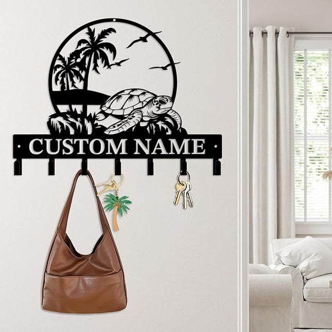 Casebrick Custom Sea Turtle Metal Wall Hooks,Key Holder-Personalized Iron Wall Decor for Keys, Coats & Home Organization (Black, Handmade,Decorative for Entryway, Beach,Bedroom,Office) (Style E)