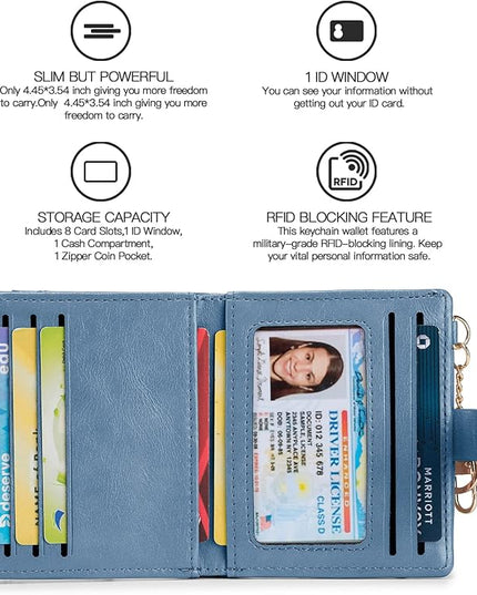 POIUGOYA Slim Wallet for Women,RFID Blocking Bifold Credit Card Holder with Zipper Coin Pocket,ID Window,Keychain