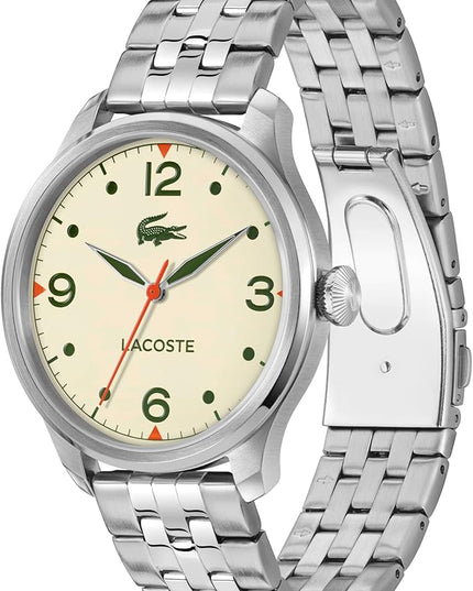 Lacoste Lisbon Men’s Quartz Watch - Three-Hand Sunray Dial with Stick Indexes, Polished Case, Crocodile Logo - Modern, Classic Timepiece - Gift for Him 42mm