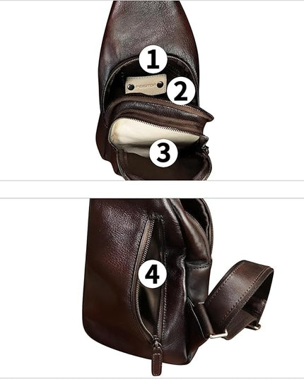 Genuine Leather Silng Bag for Women and Men Real Leather Sling Backpack Chest Purse Shoulder Crossbody Bag
