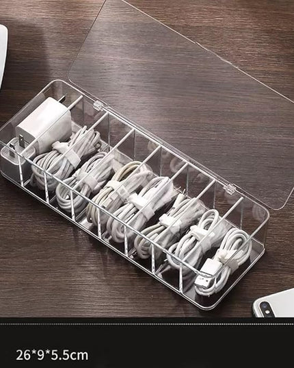 2Pcs Clear Cable Management Box with Lid, 26x9x5.5cm, Desktop Cord Organizer with Compartments (2, 10.2 x 3.5 x 2.2)